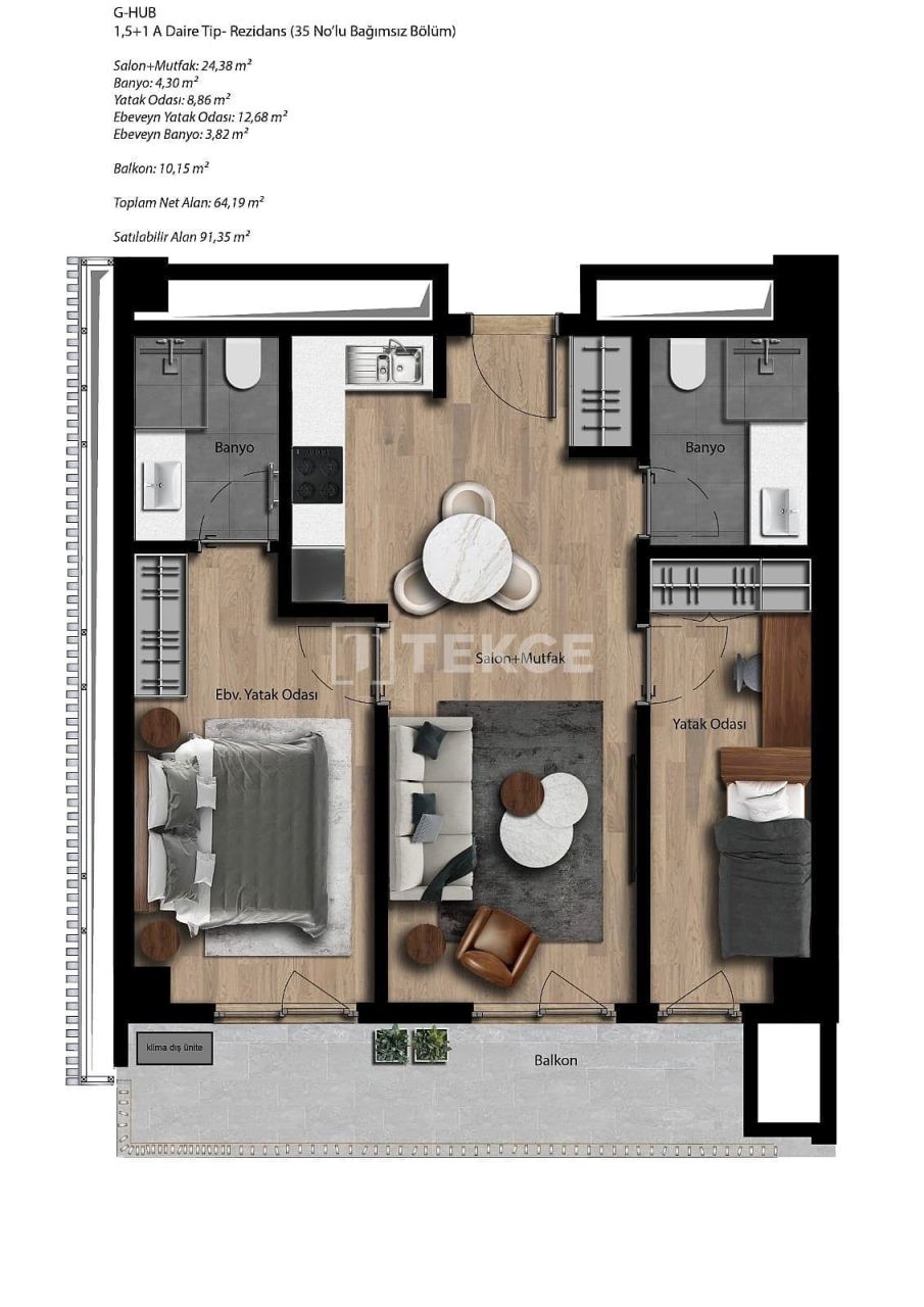 Апартаменты в Стамбуле, Турция, 75 м² - фото 19