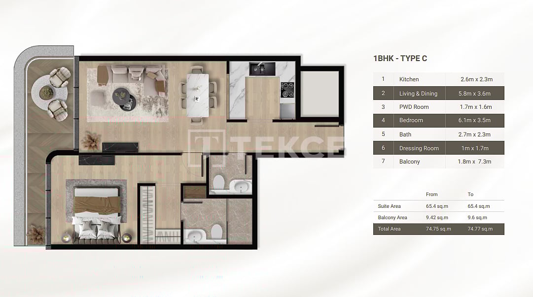 Апартаменты Аль-Фурджан, ОАЭ, 72 м² - фото 15