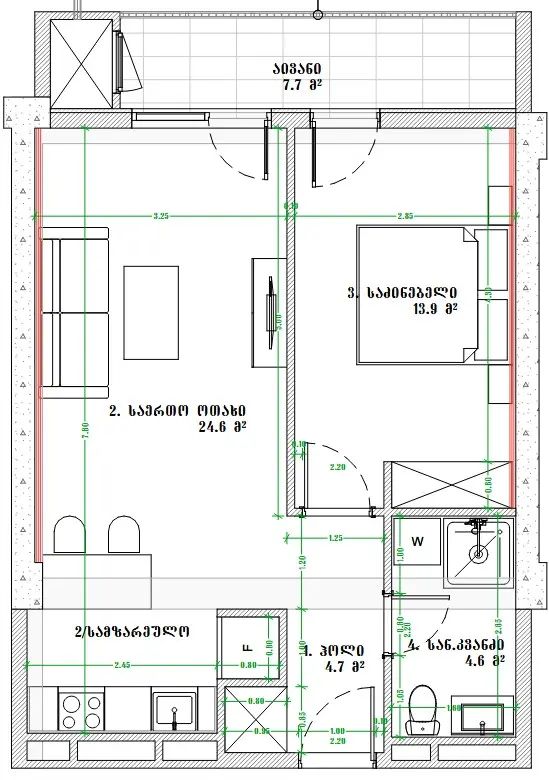 Квартира в Тбилиси, Грузия, 58.3 м² - фото 12
