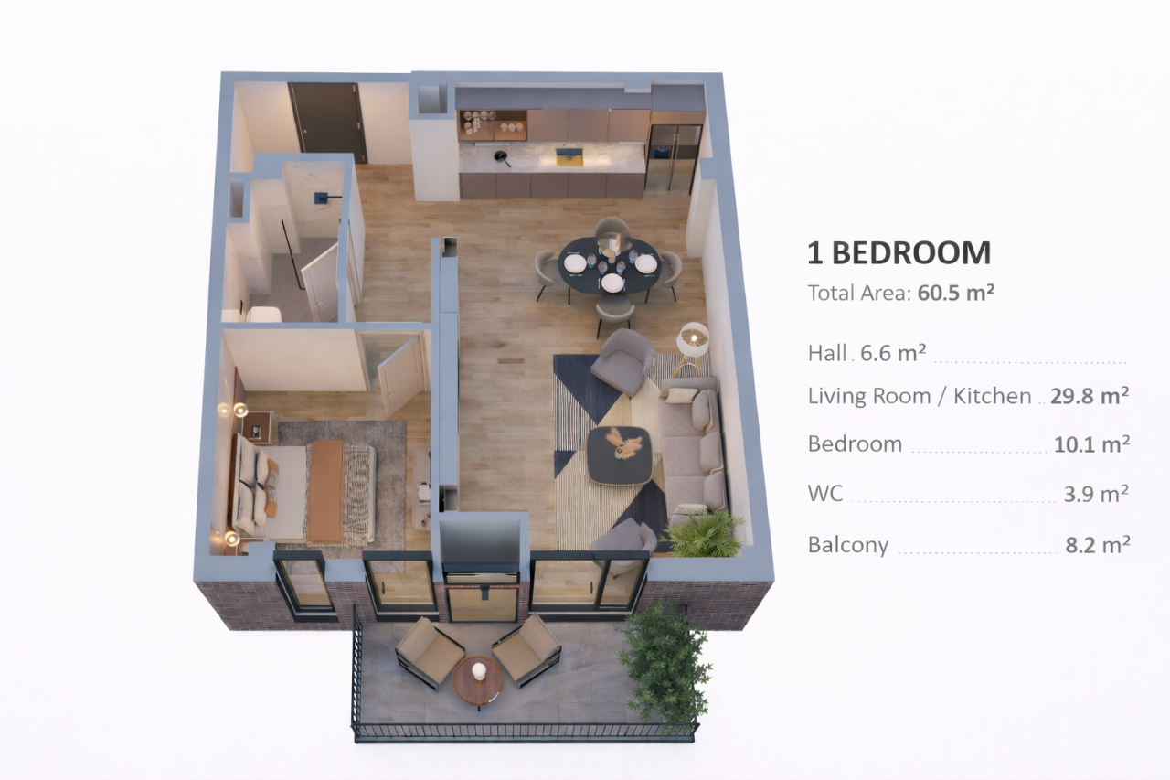 Апартаменты в Тбилиси, Грузия, 60.5 м² - фото 4