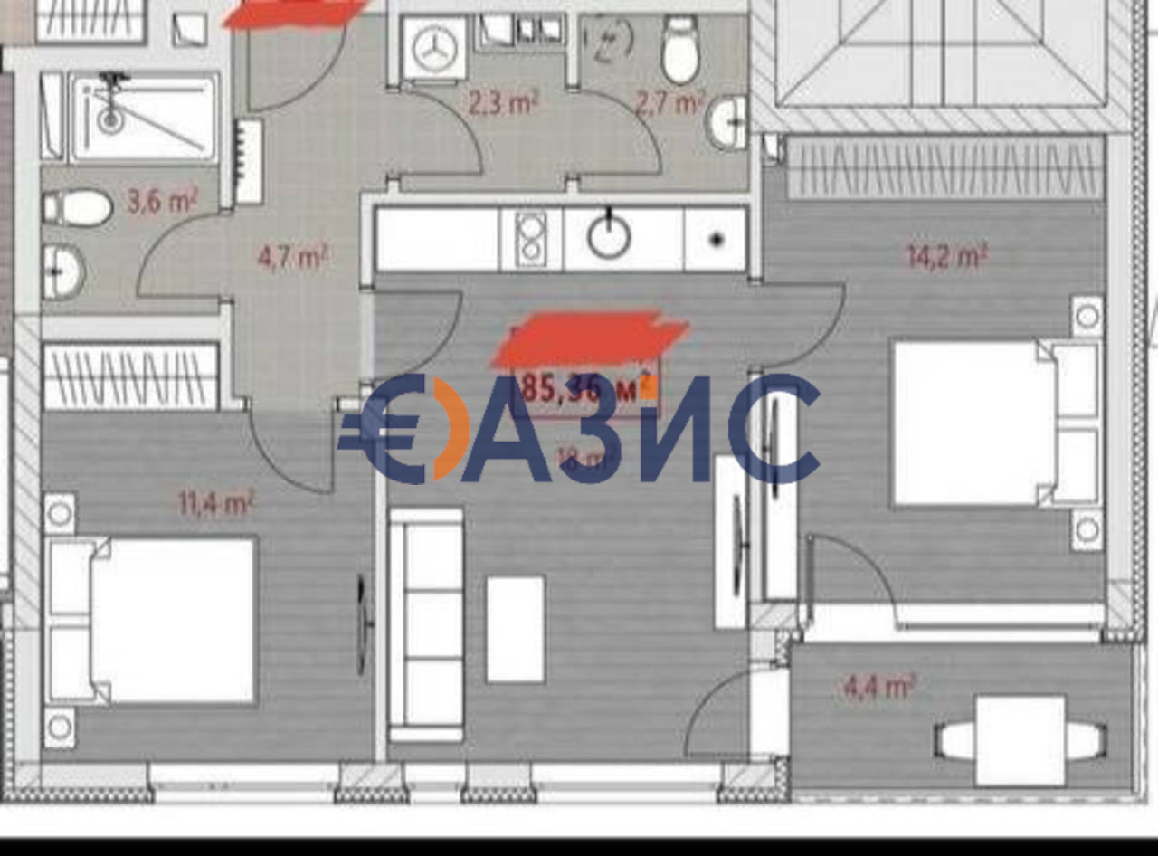 Апартаменты в Несебре, Болгария, 85.4 м² - фото 8