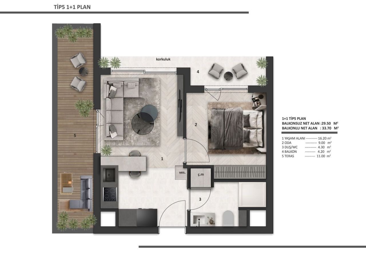 Квартира Алтынташ, Турция, 40 м² - фото 16
