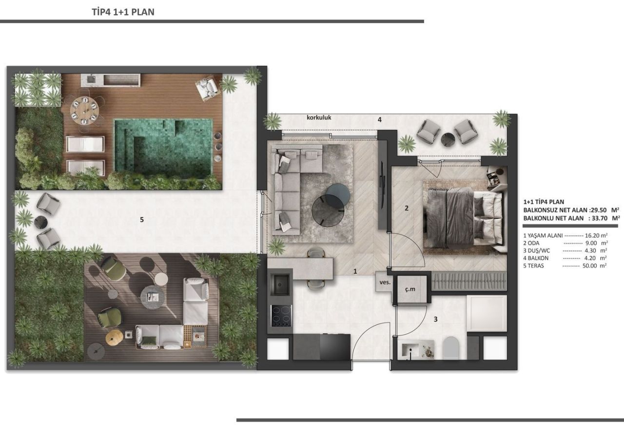 Квартира Алтынташ, Турция, 40 м² - фото 17