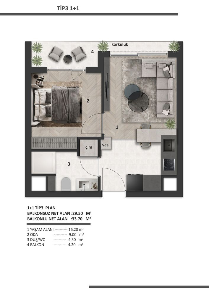 Квартира Алтынташ, Турция, 40 м² - фото 19