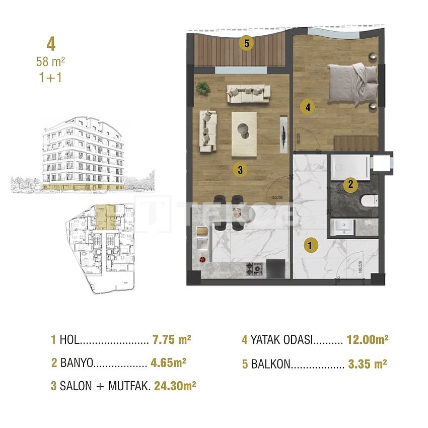 Апартаменты в Анталии, Турция, 58 м² - фото 16