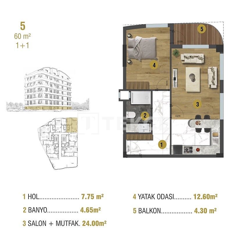 Апартаменты в Анталии, Турция, 58 м² - фото 17