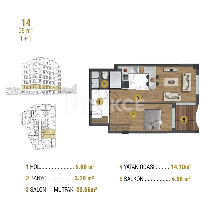 Апартаменты в Анталии, Турция, 58 м² - фото 19