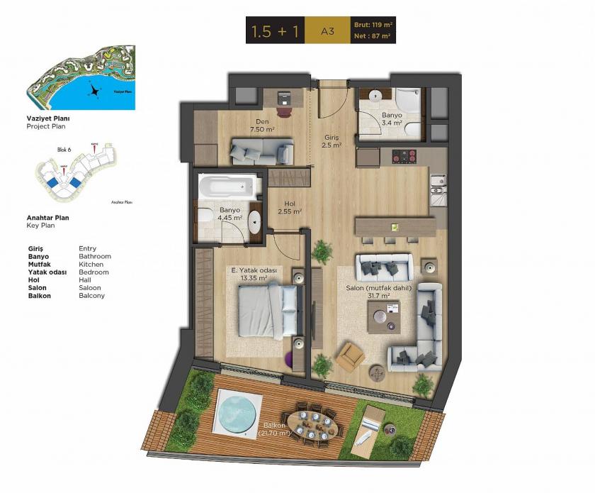 Квартира в Стамбуле, Турция, 88 м² - фото 14