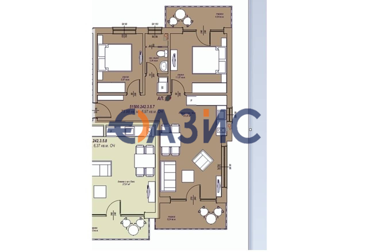 Апартаменты на Солнечном берегу, Болгария, 81 м² - фото 9