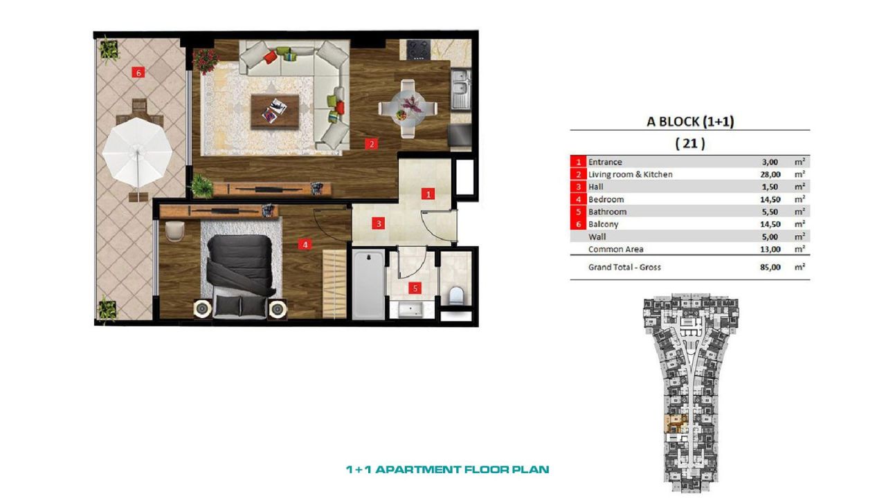 Апартаменты в Алании, Турция, 65 м² - фото 3
