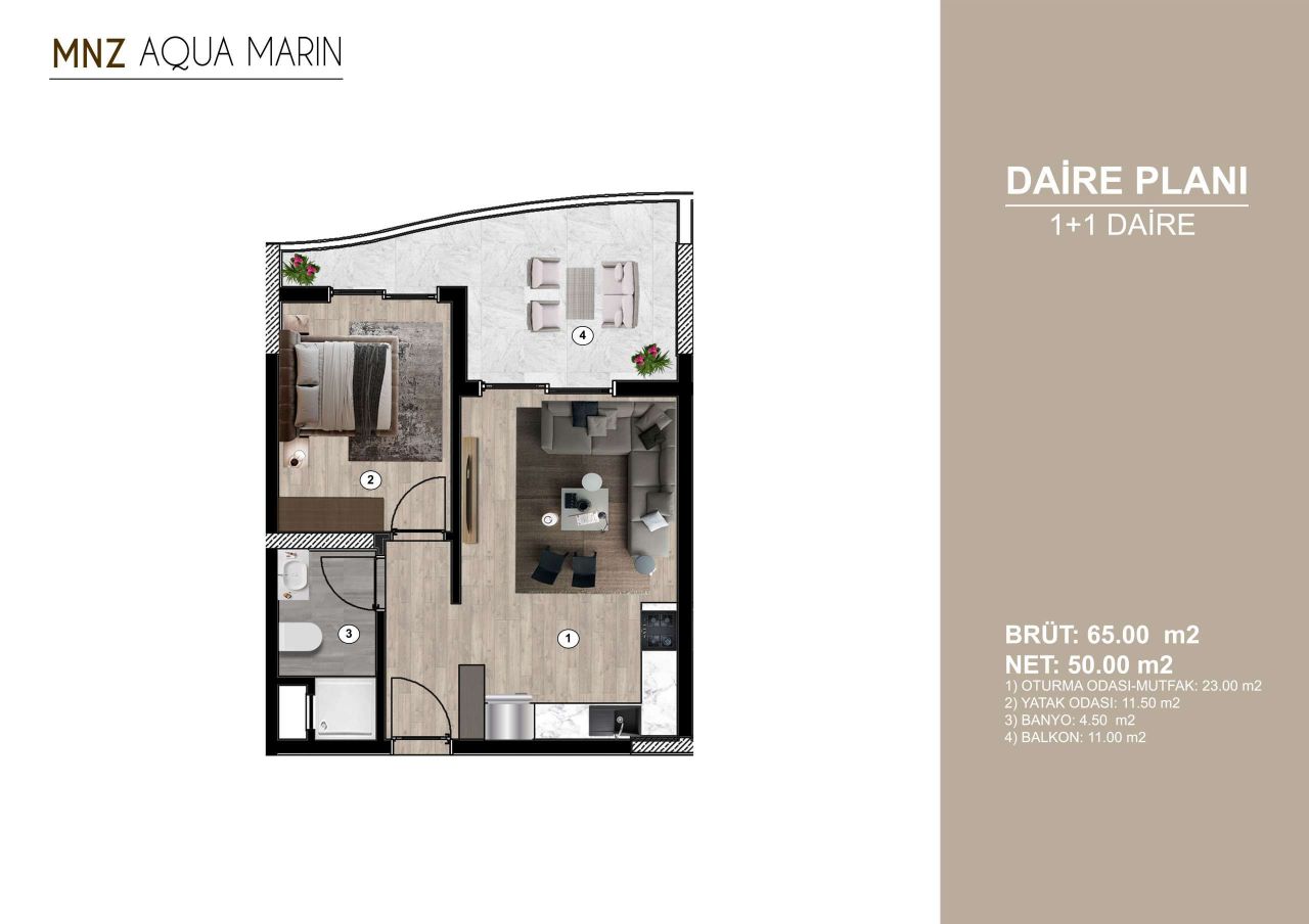 Апартаменты в Мерсине, Турция, 65 м² - фото 3