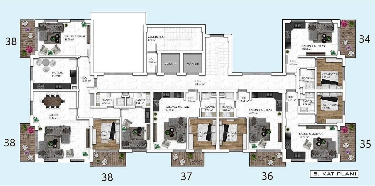Апартаменты в Алании, Турция, 100 м² - фото 18