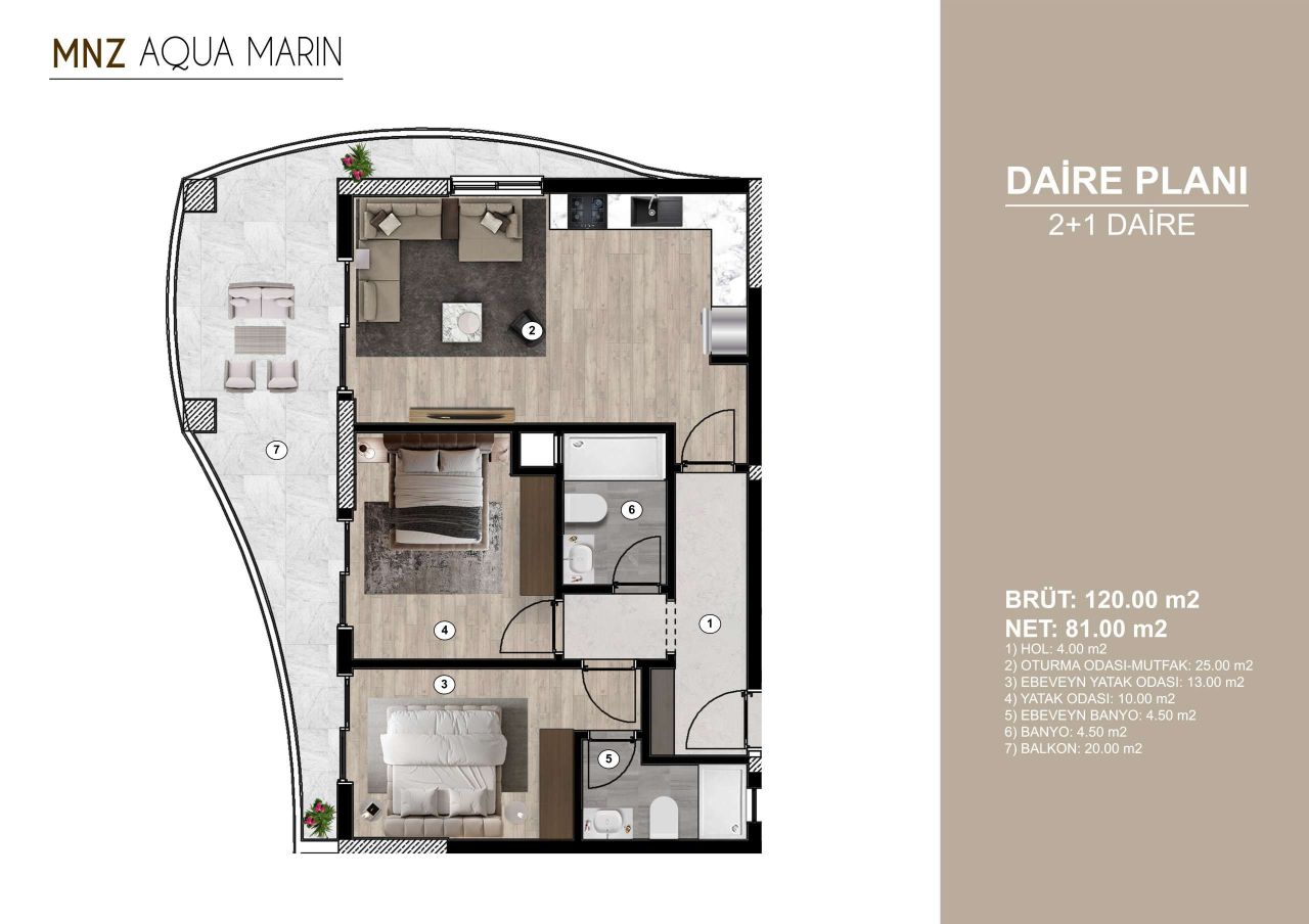 Апартаменты в Мерсине, Турция, 65 м² - фото 4