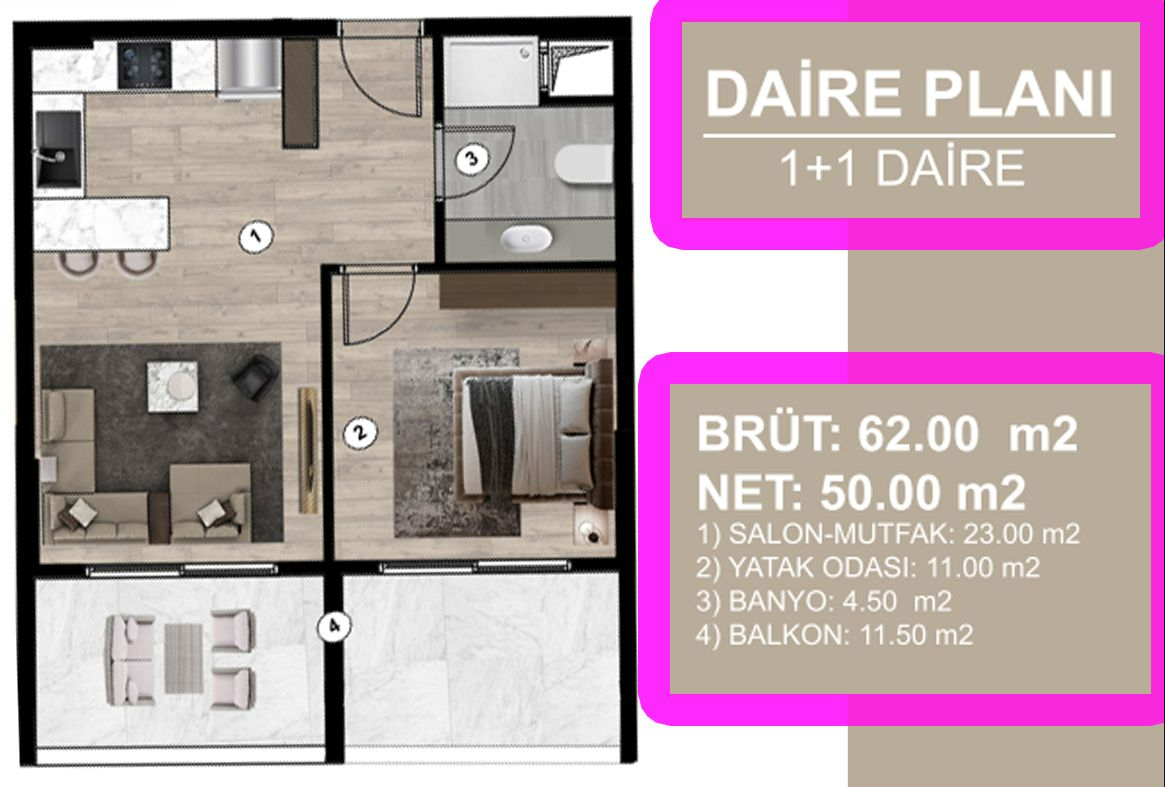Квартира в Мерсине, Турция, 62 м² - фото 3