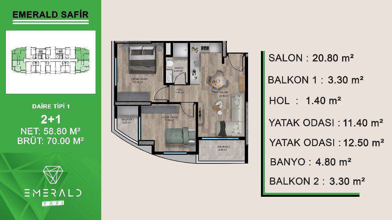 Квартира в Мерсине, Турция, 70 м² - фото 16