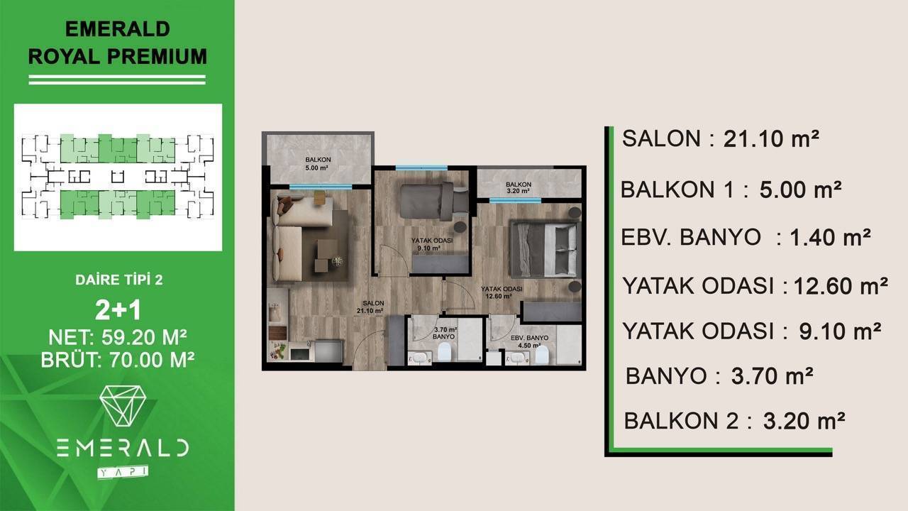 Квартира в Мерсине, Турция, 70 м² - фото 19