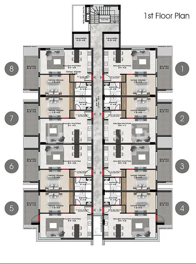 Апартаменты в Алании, Турция, 57 м² - фото 14