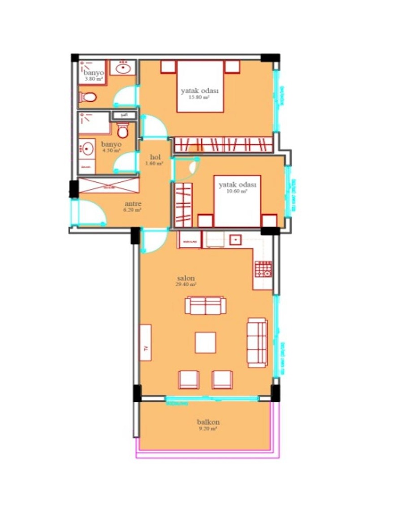 Апартаменты в Алании, Турция, 98 м² - фото 14