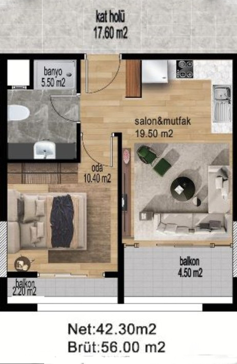 Квартира в Мерсине, Турция, 56 м² - фото 11