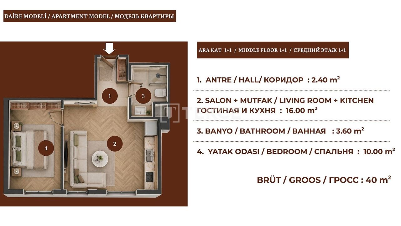 Апартаменты в Анталии, Турция, 41 м² - фото 10