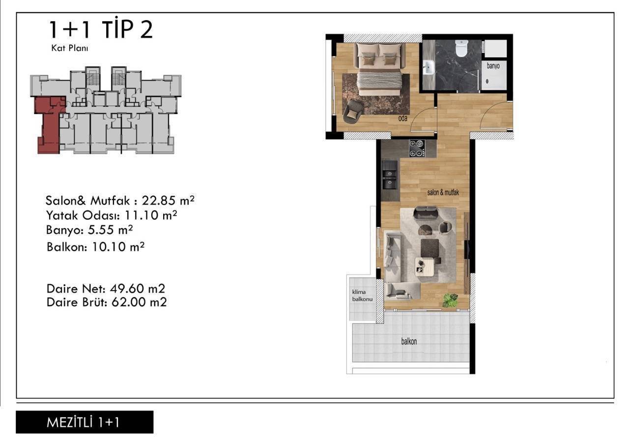 Квартира в Мерсине, Турция, 58 м² - фото 16