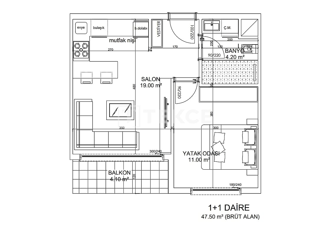 Апартаменты в Анталии, Турция, 55 м² - фото 17