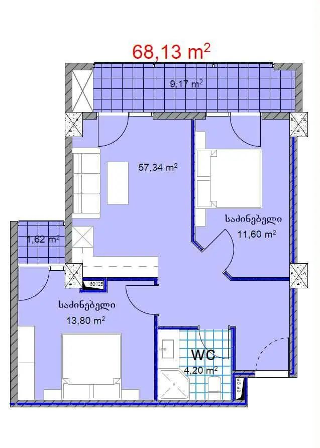 Квартира в Тбилиси, Грузия, 68 м² - фото 10
