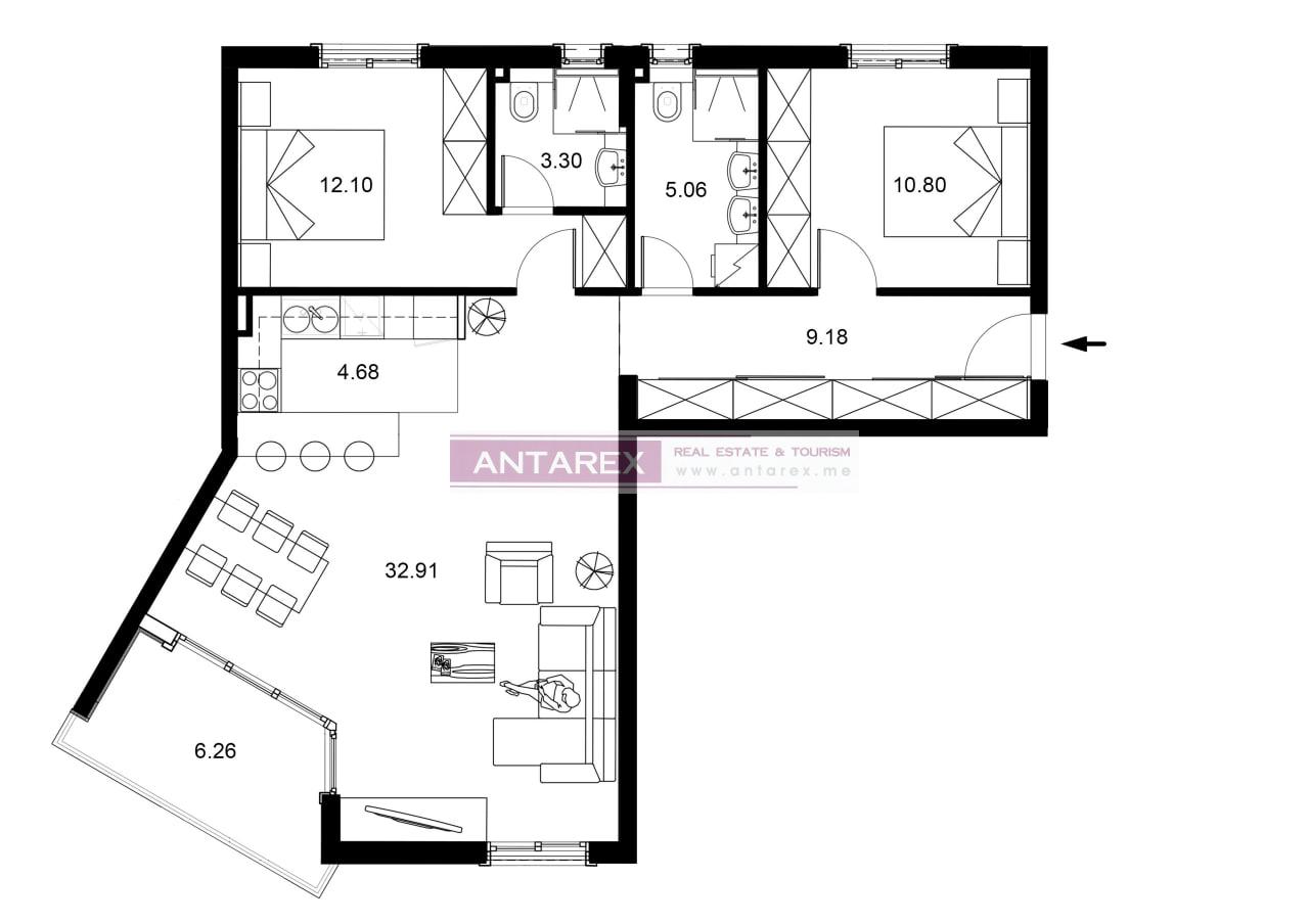 Апартаменты в Бечичи, Черногория, 85 м² - фото 10