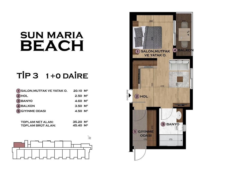 Апартаменты в Мерсине, Турция, 46 м² - фото 2