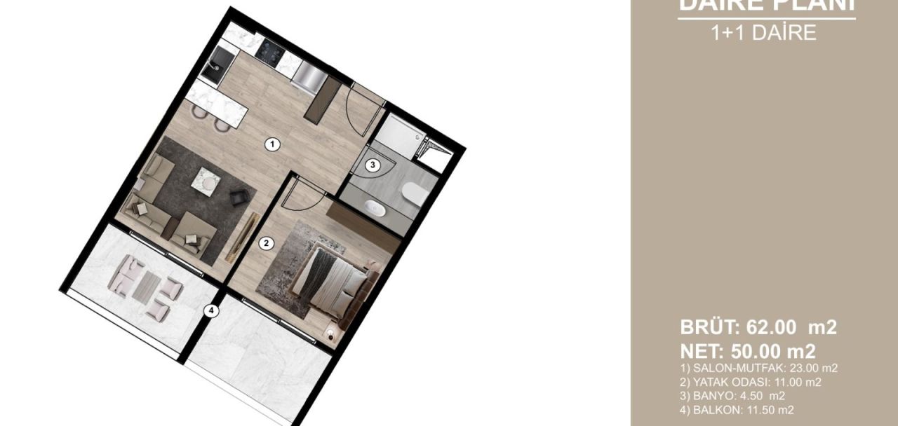 Квартира в Мерсине, Турция, 50 м² - фото 3