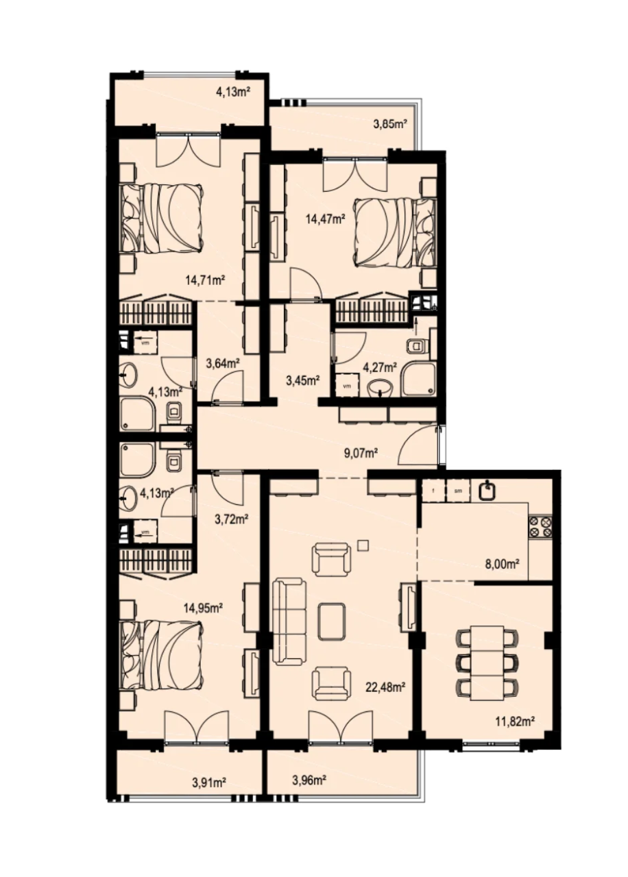 Квартира в Бечичи, Черногория, 135.16 м² - фото 4