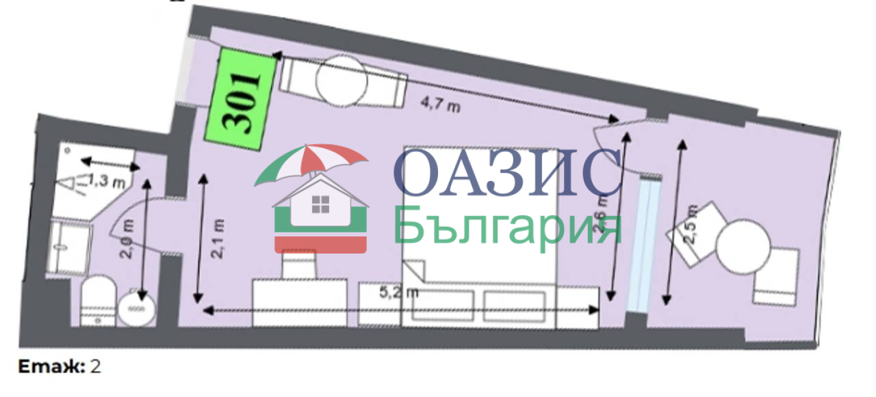 Апартаменты в Обзоре, Болгария, 32.9 м² - фото 5