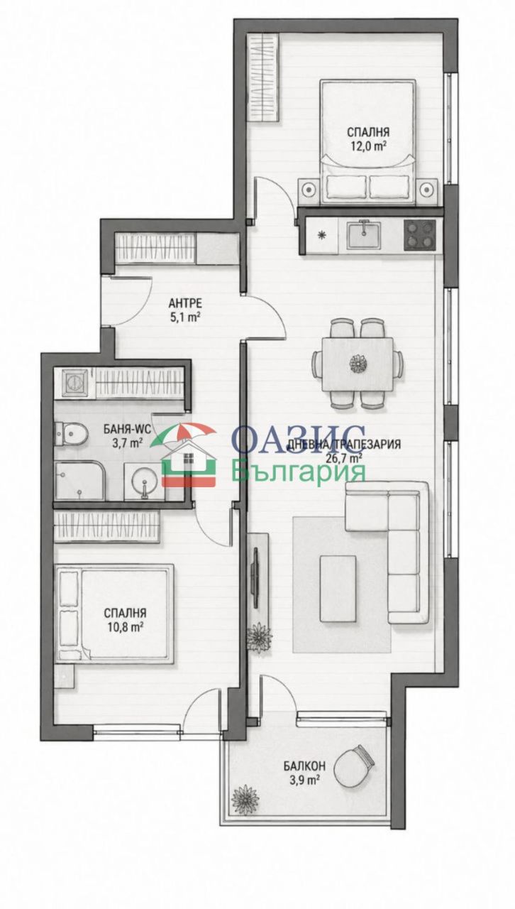Апартаменты в Обзоре, Болгария, 76.2 м² - фото 4