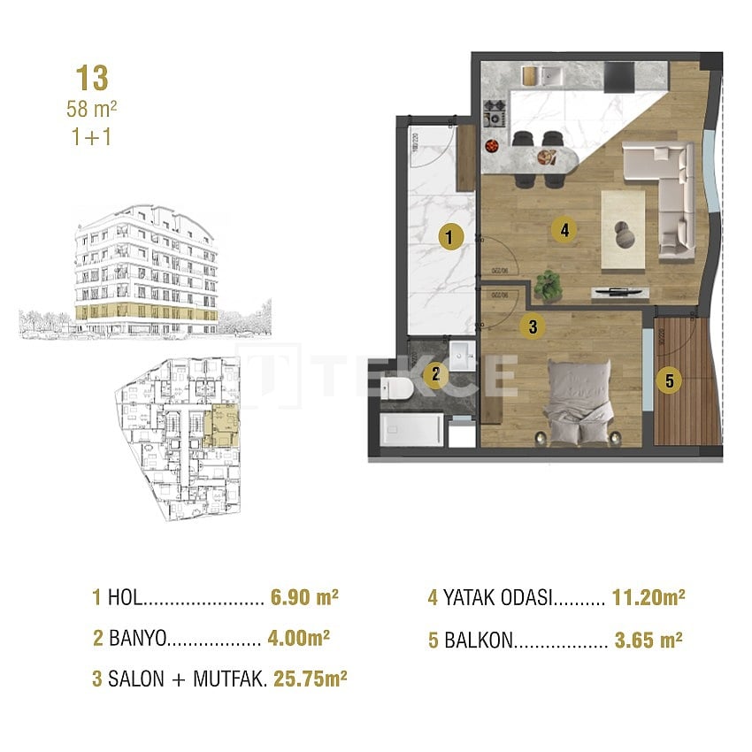 Апартаменты в Анталии, Турция, 58 м² - фото 19