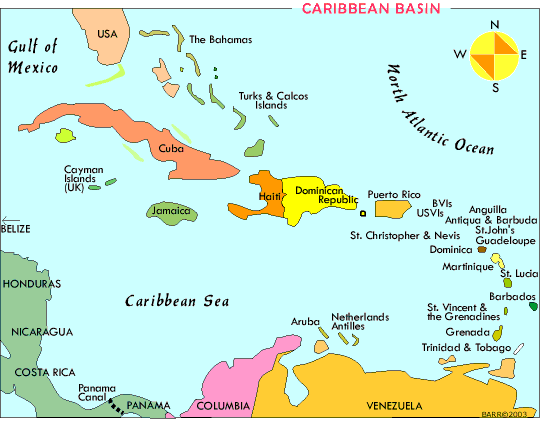 Карта Карибских о-вов