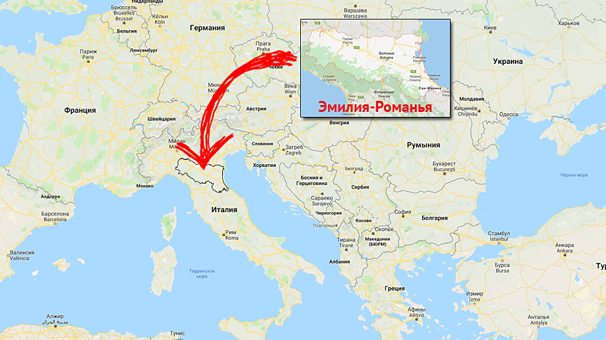 Эмилия-Романья на карте Италии